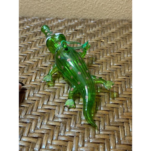 Pier 1 Alligator Crocodile Blown Glass Christmas Ornament Green Gold Glitter - Picture 3 of 5